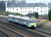 ScotRail 170414 running west at speed on the approach to Saughton Junction on 26 October 2002 with an Edinburgh Waverley - Glasgow Queen Street shuttle service.<br><br>[John Furnevel 26/10/2002]