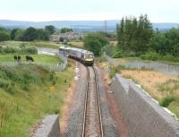 With 170405 leading and 158740 bringing up the rear, the ScotRail 0845 Tweedbank - Edinburgh comes off Hardengreen Viaduct on 9 July 2017.<br><br>[John Furnevel 09/07/2017]