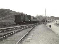 McIntosh ex-Caledonian 0-4-4T 55185 arriving at Banff on 12 August 1954 with a train from Tillynaught. <br><br>[G H Robin collection by courtesy of the Mitchell Library, Glasgow 12/08/1954]