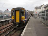Super sprinter 156474 awaits at Oban with the 14.41 service to Glasgow Queen Street in October 2016.<br><br>[Gordon Steel 11/10/2016]