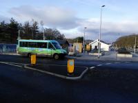 Scene at Tweedbank on 30 January 2018 with the *Border Weaver* buslet taking on<br>
passengers travelling deeper into Border country.<br>
<br><br>[David Panton 30/01/2018]