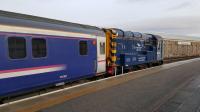 Resident Inverness shunter 08523, seen with Caledonian Sleeper stock at Inverness on 30th January 2018. <br><br>[David Prescott 30/01/2018]