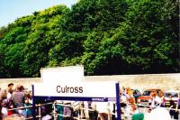 A pop-up station for a special event. A temporary station platform was built for the 400th anniversary of the founding of Culross as a Burgh. Here we see the crowds from Edinburgh and Dunfermline leaving the train. <br><br>[Charlie Niven 21/06/1992]