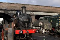Resident <I>Jinty</I> 0-6-0T 47406 at Loughborough shed on Friday 26th January 2018. The loco was being cleaned for the Saturday services.<br>
<br>
<br><br>[Peter Todd 26/01/2018]