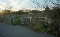 Level Crossing gate next to the junction at Elliot Junction where the line crossed the A92. View looks north.<br><br>[Ewan Crawford //1998]