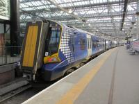 A 4 car 380 111 EMU awaits at platform 4 with the 10.43 service from Edinburgh Waverley to North Berwick<br><br>[Gordon Steel 12/10/2017]