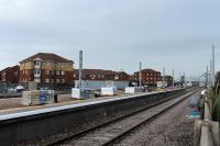 The long Pendolino platform at Blackpool North is nearing completion and is seen here on 10th February 2018 looking towards the station throat and carriage sidings. Reopening of the rebuilt station is scheduled for Easter.<br><br>[Mark Bartlett 10/02/2018]
