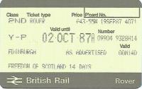 It's 1987 and rather generously I am allowed a discount on my Freedom of Scotland 14 day rover because I hold a Young Persons' Railcard. This gives me freedom of the Scottish rails and CalMac ferries for just over £3 a day! The nearest current equivalent costs £22 a day (with no discounts)​​ and you can't use it before 09.15, which is a bit limiting. <br><br>[David Panton //1987]