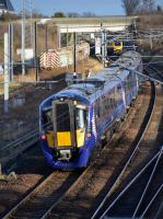 385103 passes Portobello Junction with a crew training run from Waverley to Dunbar on 20th February 2018. A CrossCountry Voyager approaches. <br>
<br><br>[Bill Roberton 20/02/2018]