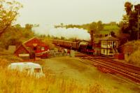 A3 4472 <I>Flying Scotsman,</I> with a special train over the Settle and Carlisle route, passing Culgaith level crossing in the late 1980s.<br><br>[Gordon Steel //]