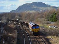 66078 passes Niddrie West Junction with Dalzell - Tees Dock empty steel carriers on 20th February 2018.<br>
<br><br>[Bill Roberton 20/02/2018]