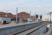 Masts are now appearing alongside the new Blackpool North platforms and the first colour light signals have been installed at the end of Platform 1/2. 23rd February 2018. <br><br>[Mark Bartlett 23/02/2018]
