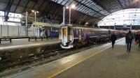 Glasgow Queen Street at 09 05 today (Wednesday). Trains with a light dusting of snow.<br><br>[David Prescott 28/02/2018]