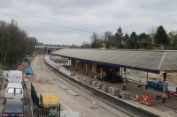 The L&YR canopy has been retained at Poulton during the electrification refurbishment but new valances have had to be installed to provide the necessary clearances. Work was continuing on 2nd March 2018 with three weeks to go before reopening.  [See image 19049] showing the original valance which completely hid the platform clock from this viewpoint.  <br><br>[Mark Bartlett 02/03/2018]