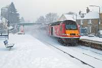 Running only 5 minutes behind time, the up Highland Chieftan does courageous battle with the “Beast from the East” at Dunblane on 28th February 2018. The “snowflake” generation of Class 170 and 158 DMUs on the other services was soon out of its depth, however, and within a few hours the system was at a standstill.<br><br>[Mark Dufton 28/02/2018]