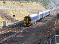 A 4-car 158 combination seen shortly after running north through the junction onto the double track section at Tynehead on 24 February 2018. The train is the ScotRail 1328 Tweedbank - Edinburgh. <br><br>[John Furnevel 24/02/2018]