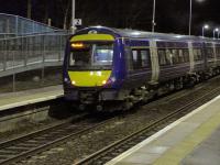 170417 leaves Dalgety Bay with the evening Glasgow Queen Street - Markinch service on 8th March 2018.  Note the 'spot-less' livery, in anticipation of transfer to Northern.<br>
<br>
<br><br>[Bill Roberton 08/03/2018]