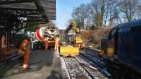 Work is on going to build a second platform at Birkhill on the B&KR on 07/02/18. The final pours for the main platform were completed. The platform is being built in concrete using complex shuttering following Caledonian railway tradition.<br><br>[Douglas McPherson 07/02/2018]