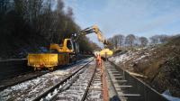 Work was on going to build a second platform at Birkhill on the B&KR on 07-02-18. The final pours for the main platform were completed. The platform is being built in concrete using complex shuttering  following Caledonian railway tradition.<br><br>[Douglas McPherson 07/02/2018]