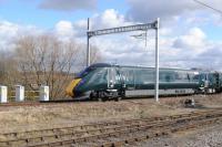 GWR 800 031 taking the line to Oxford on diesel power at Didcot on 8th March 2018. I didn't see any Class 180 Adelantes on this visit and  so I assume the Class 800s have taken over their duties and are now travelling as far as Worcester and perhaps Hereford.<br>
<br>
<br><br>[Peter Todd 08/03/2018]