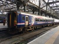 156485, One of the few 156s left in First livery waits for passengers at Glasgow Central on 24th February 2018.<br><br>[Caleb Abbott 13/03/2018]