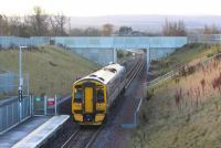 A cold and frosty November morning in 2017 sees ScotRail 158741 pull away from the platform at Eskbank and head for Hardengreen Viaduct with the first train of the day southbound on the Borders Railway.<br><br>[John Furnevel 30/11/2017]