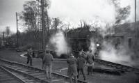 Ivatt class 4 43106, off Kingmoor (12A) on the turntable of Beattock Shed (66F) after working the Border Countryman special from Carlisle.<br><br>[Richard Mercer 26/02/1967]