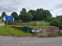 This is where the old line crosses the main road out of Fort Augustus down to the pier on Loch Ness. If only the line had been built linking Fort William and Inverness, the trains would be filled with tourists now. July 2017.<br>
<br><br>[Alan Cormack 17/07/2017]