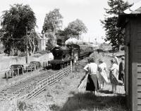 Ex CR Class 3P 54500 passing Rosemill Siding in 1961. This section of line, as far south east as Baldovan, is the original route of the railway. This siding, one of several at Rosemill, existed from at least the 1860s. The house and wall in the background still stand.<br><br>[David Murray-Smith //1961]