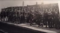 Troops on the island platform at Garstang & Catterall station [See image 60897] around the time of the First World War. It has been suggested that they are 'off to the front' but there are a number of pictures around showing pre-war Territorial Army weekend camps at Knott End and these lads could be changing trains travelling to or from Knott End for one of these events.<br><br>[Knott End Collection //1914]