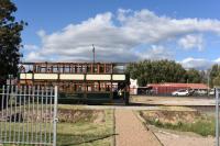 A Franschhoek Wine Tram, modeled on the Victorian Blackpool trams but with diesel engines fitted, pictured at one of the intermediate vineyard stops on the route. Built in South Africa during 2017 and pictured here in February 2018. <br>
<br><br>[Peter Todd 23/02/2018]