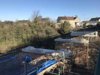 The masonry columns of the old Muirhead Road overbridge seen with their newly fitted prefabricated caps which will bear the load of the new bridge.<br><br>[Colin McDonald 19/03/2018]