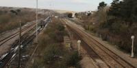 The site of Aberthaw High Level station. The lines to the right run west to Bridgend and those to the left to Aberthaw power station.<br>
<br>
The Low Level station was to the left.<br><br>[Alastair McLellan 21/03/2018]