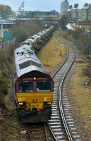 Looking south from Beach Boulevard as 66168 shunts a rake of empty and loaded china clay tanks.<br>
<br>
<br><br>[Bill Roberton 23/03/2018]