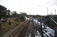 The view south east looking away from the former Aberthaw High Level station. The lines coming off on the right run to Aberthaw Power Station.<br>
<br><br>[Alastair McLellan 21/03/2018]
