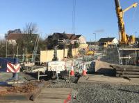 Early Sunday morning view north across the work site with the new bridge steelwork now in place. <br><br>[Colin McDonald 25/03/2018]