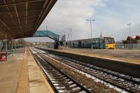 An Aberdare to Barry Island service stands at platform 3 Barry station.<br><br>[Alastair McLellan 19/03/2018]