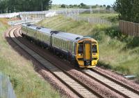 ScotRail 158730 on the front of a 4-car set leaving Shawfair southbound on 3 July 2016 with a morning service to Tweedbank. <br><br>[John Furnevel 03/07/2016]