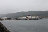 On 3rd April 2018 the slipways on either side of the Kyles of Bute crossing were part way through a comprehensive rebuild and <I>MV Loch Dunvegan</I> was operating from a temporary slipway, slightly to the south of the usual facility at Colintraive.<br><br>[Mark Bartlett 03/04/2018]