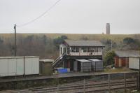 The remains of Aberthaw Signal box and station platform in April 2018.<br>
<br>
<br><br>[Alastair McLellan 02/04/2018]