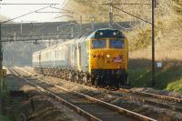 Catching the early evening sunshine, 50007 and 50049 are approaching Brock on 14 April 2018 whilst working the return leg of 'The Cumbrian Hoovers' railtour from Carlisle to Birmingham International via the Cumbrian coast.<br><br>[John McIntyre 14/04/2018]