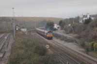 66083 passing Aberthaw on 2nd April 2018 with a Hope (Earles Sidings) Dbs to Cwmbargoed Opencast empties.<br>
<br><br>[Alastair McLellan 02/04/2018]