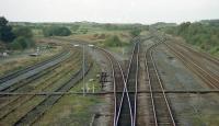 Kirkham North Junction in 2001. The fast and slow lines merge on the Blackpool North line whilst the single track South line swings left. [See image 62623] for the same location in early 2018. <br><br>[Ewan Crawford //2001]