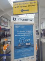 Blackpool North reopened to trains on 16th April 2018 with an hourly DMU service to Manchester Airport, and the daily London Virgin Voyager service. Further trains will be introduced as the new systems bed in and driver training is completed. This was the scene in the concourse at North station on 17th April. <br>
<br><br>[John Yellowlees 17/04/2018]