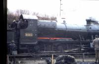 Great Western 2-6-0 No. 5322 in steam at Caerphilly in March 1973 (yes, it<br>
was snowing!). Built c1916 this locomotive saw service in France in World<br>
War I and is now preserved at Didcot.<br>
<br>
<br><br>[John Thorn /03/1973]