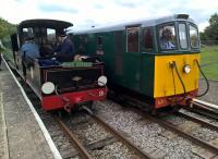 <h4><a href='/locations/P/Pinesway_Junction'>Pinesway Junction</a></h4><p><small><a href='/companies/G/Gartell_Light_Railway'>Gartell Light Railway</a></small></p><p>Why the long face? Oh yes, you're a diesel. Jean makes fun of Amanda on this splendid little narrow gauge line, just South of Templecombe on the old Somerset and Dorset trackbed. 27th August 2018. 75/85</p><p>27/08/2018<br><small><a href='/contributors/Ken_Strachan'>Ken Strachan</a></small></p>