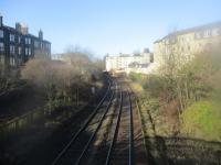 <h4><a href='/locations/M/Morningside_Road'>Morningside Road</a></h4><p><small><a href='/companies/E/Edinburgh,_Suburban_and_Southside_Junction_Railway'>Edinburgh, Suburban and Southside Junction Railway</a></small></p><p>Site of Morningside Road station platforms, Edinburgh South Suburban Line, closed 1962, looking west on 22nd February 2018. 7/40</p><p>22/02/2018<br><small><a href='/contributors/David_Bosher'>David Bosher</a></small></p>
