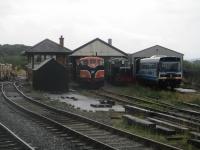 <h4><a href='/locations/D/Downpatrick'>Downpatrick</a></h4><p><small><a href='/companies/B/Belfast_and_County_Down_Railway'>Belfast and County Down Railway</a></small></p><p>Broad gauge stock on shed at Downpatrick, seen from station, Downpatrick & County Down Railway, Northern Ireland, on 28th July 2018. 29/44</p><p>28/07/2018<br><small><a href='/contributors/David_Bosher'>David Bosher</a></small></p>