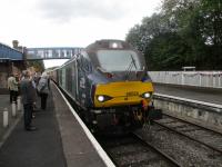 <h4><a href='/locations/L/Llandrindod_Wells'>Llandrindod Wells</a></h4><p><small><a href='/companies/C/Central_Wales_Railway'>Central Wales Railway</a></small></p><p>68024 bringing UK Railtours' excursion back into Llandrindod Wells station, for the journey home to London Paddington, on 2nd September 2017.   The return was via Shrewsbury, Wolverhampton, Walsall, the Sutton Park freight only line, Coventry, Leamington Spa, Oxford, Didcot Parkway and Reading. 19/22</p><p>02/09/2017<br><small><a href='/contributors/David_Bosher'>David Bosher</a></small></p>