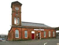 The main building and tower at Kilmarnock in March 2006. The platforms can just be seen to the right.<br><br>[John Furnevel 27/03/2006]